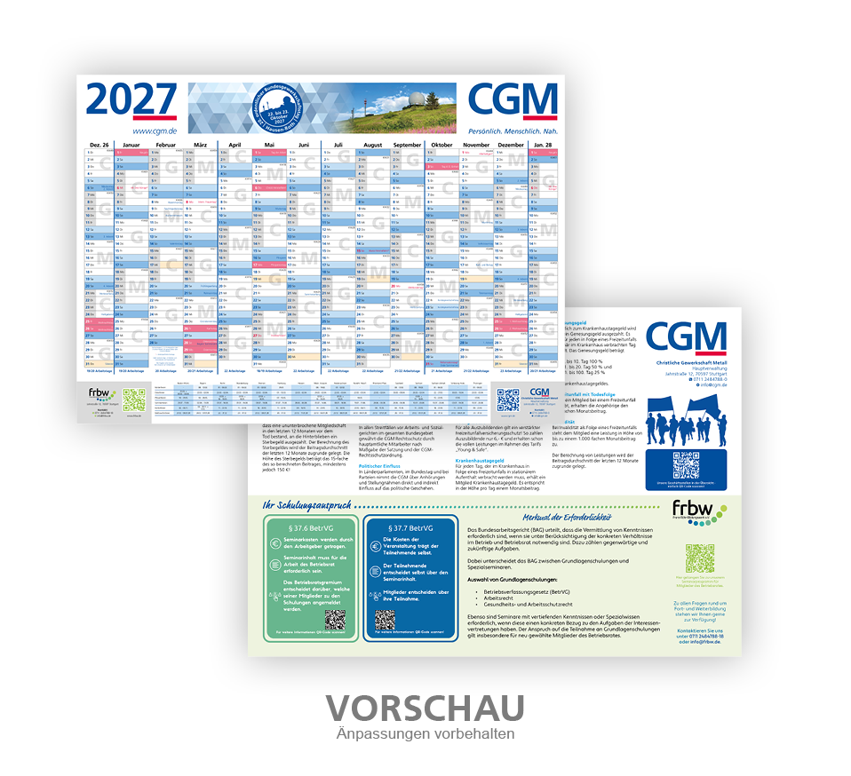 Tafelkalender mit individualisierter Rückseite