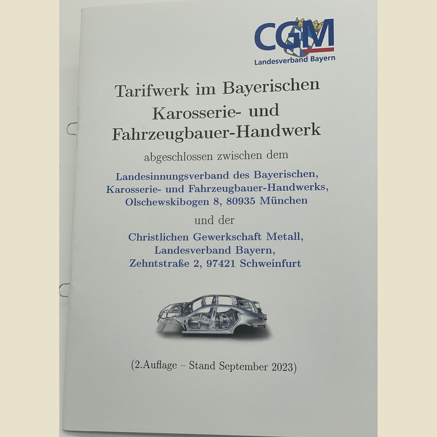 Tarifbroschüre im Bayerischen Karosserie- und Fahrzeugbauer-Handwerk