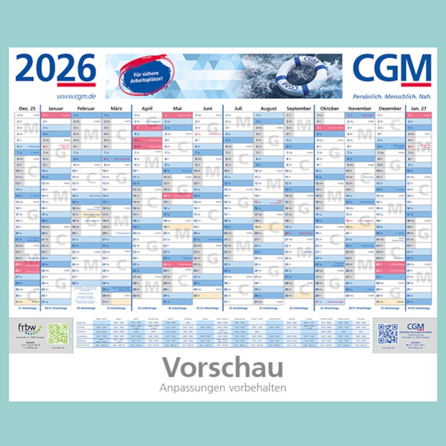 Tafelkalender mit individualisierter Rückseite