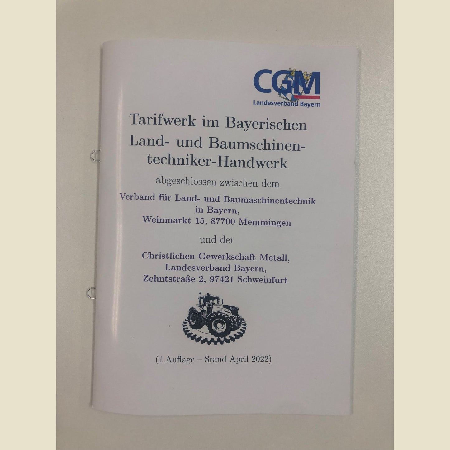 Tarifbroschüre Land- und Baumaschinentechniker-Handwerk Bayern